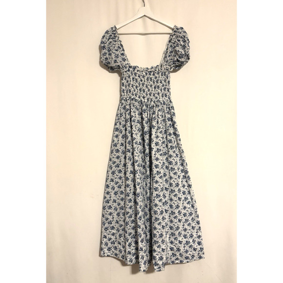 Doen Dress XS Womens Stanza Puff Sleeve Aline Maxi Long Floral Boho White Blue - Picture 3 of 10